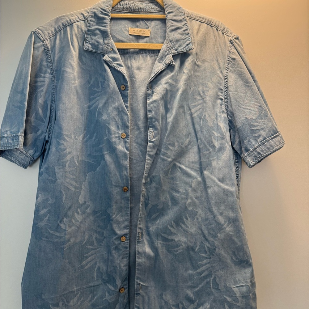 All Saints Denim Blue Button-Up Shirt